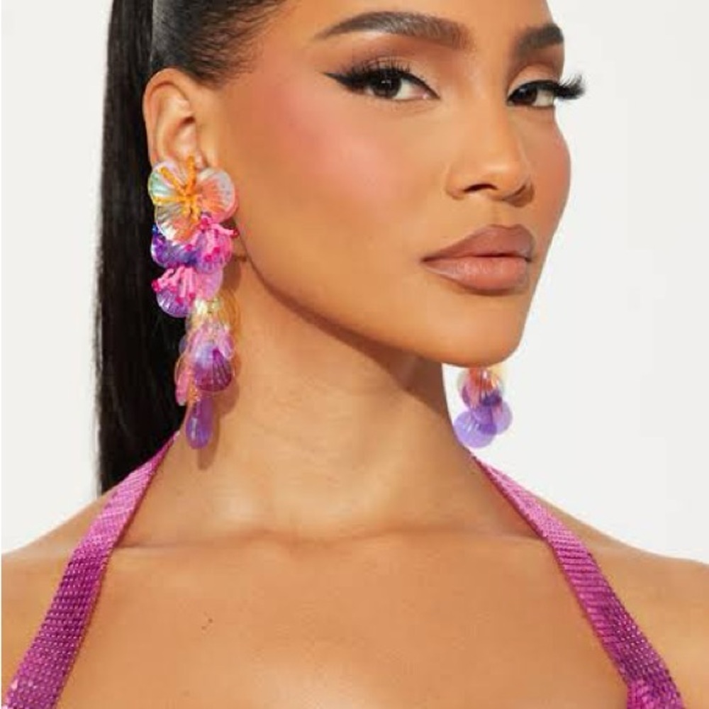 Purple Multi-Tone Floral Drop Earrings for Women
